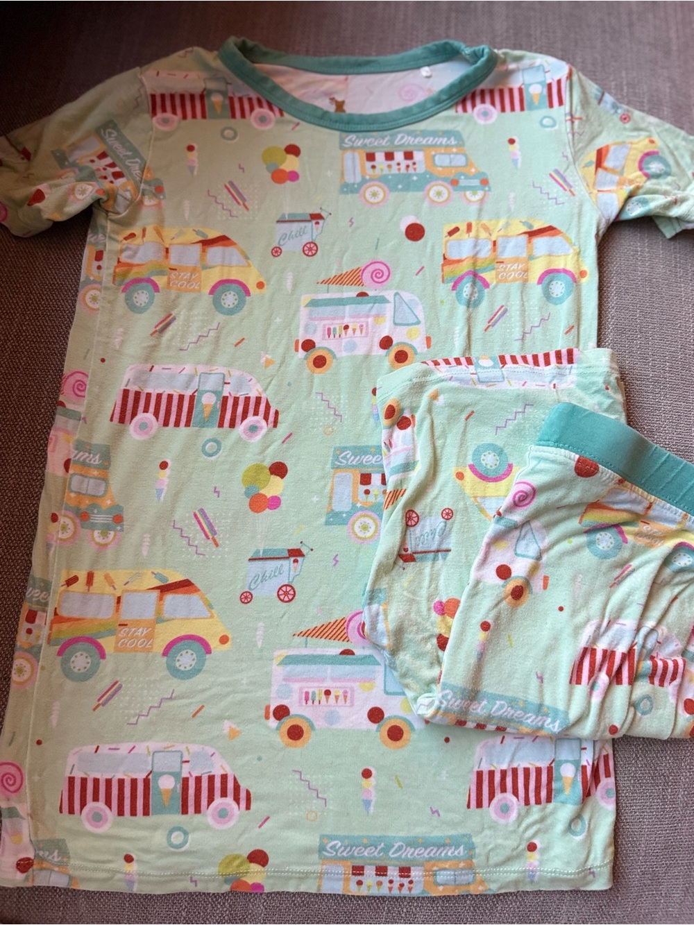 Kids Mint Food Truck Pajama Shorts Set